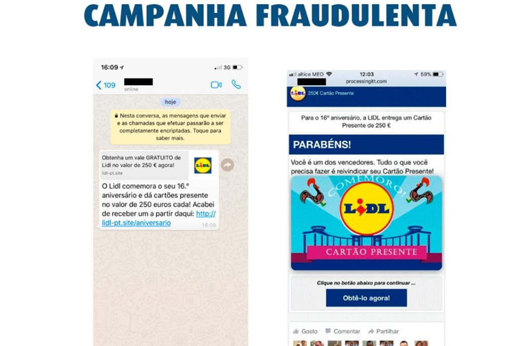 Alerta! Mensagens para ganhar cartões presente no Lidl? É fraude.